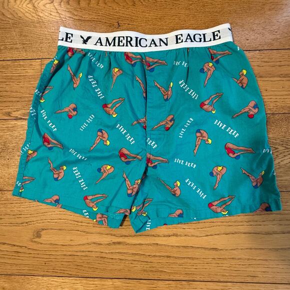 Novelty Print Mens Boxers SZ S American Eagle Funny Mustache Swim Lot of 2 Fun - Picture 2 of 9